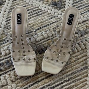 VICI Vivian Clear Rhinestone Studded Strappy Heels